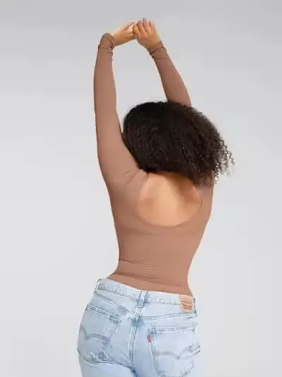 Buy UK Seamless Long Sleeve Shaping Bodysuit | Taupe Figure-Hugging Top | nonnielegance.com - Image 9