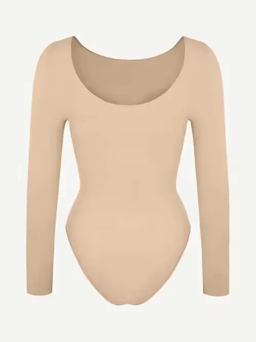 Buy UK Seamless Long Sleeve Shaping Bodysuit | Taupe Figure-Hugging Top | nonnielegance.com - Image 7
