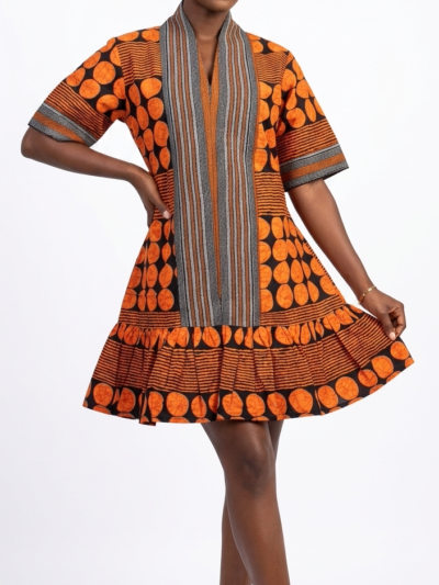 Orange Ankara Ruffle Dress