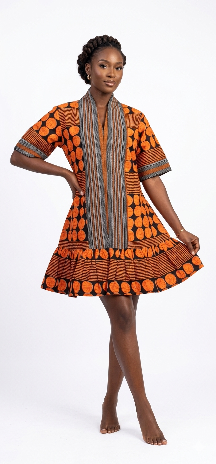 Orange Ankara Ruffle Dress