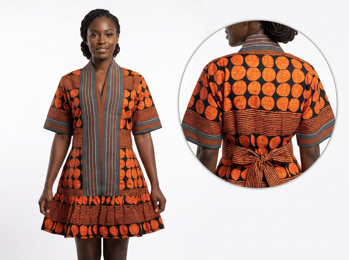 Orange Ankara Ruffle Dress