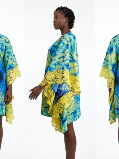 The Yara Lace-Trimmed Adire Kaftan