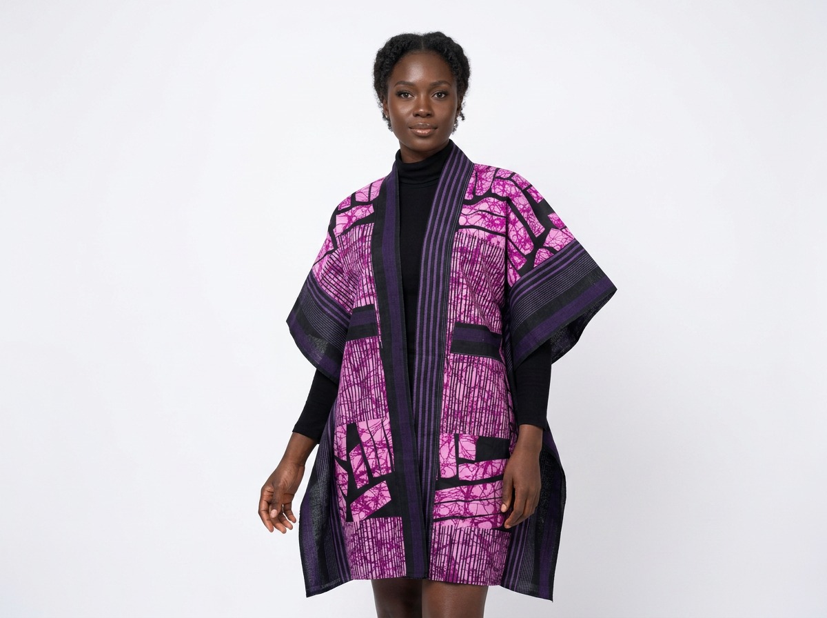 Stylish Purple Ankara Kimono Jacket